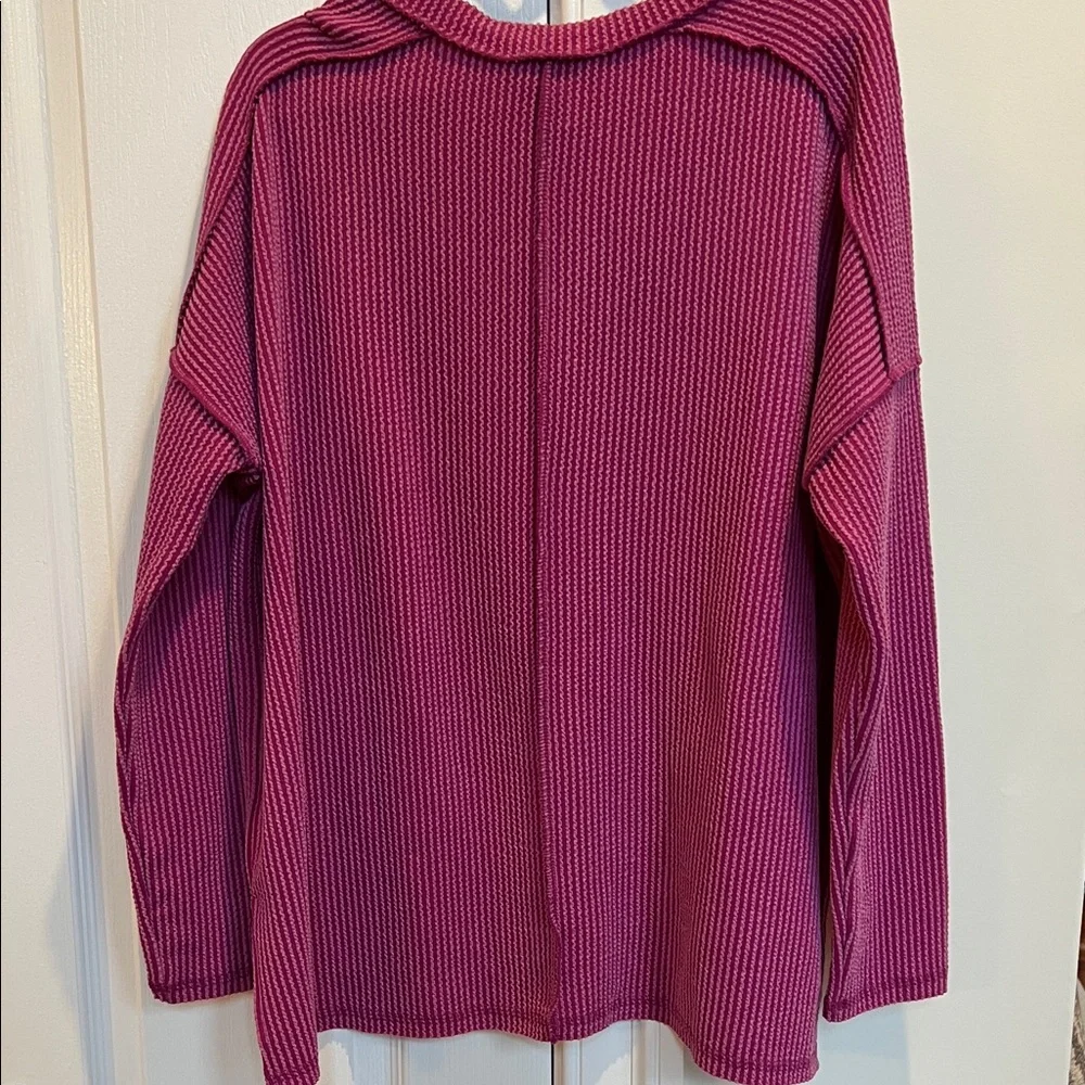 Zenana NWT plum V-Neck long sleeve ribbed hi/lo hem tunic - Picture 6 of 11